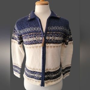Tiara International ♡ Blue, Tan & White ♡ FairIsle knitting ♡ Zip-Up Cardigan ♡